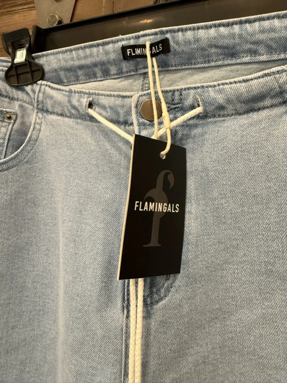 Light Wash Wide Leg‎ Jeans with Drawstring Waist